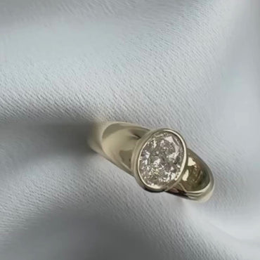 Oval Moissanite Bezel Set Solitaire Engagement Ring