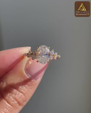 Oval Cut Moissanite Cluster Engagement Ring