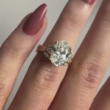 3 CT Oval Cut Moissanite Engagement Ring, Vintage Art deco Engraved Ring 14K Solid Gold Cluster Ring, Unique Anniversary Proposal Ring, Promise Ring