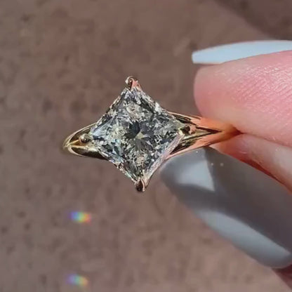 14k Gold Split Shank Princess Cut Solitaire Moissanite Engagement Ring