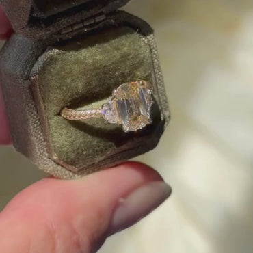Champagne Cushion Cut Moissanite Engagement Ring in Vintage Engraved Gold