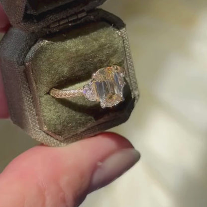 Champagne Cushion Cut Moissanite Engagement Ring in Vintage Engraved Gold
