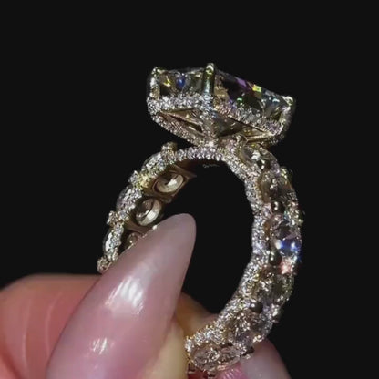 Unique 4CT Radiant Cut Diamond Moissanite Engagement Ring 14K Yellow gold Vintage Wedding Ring Promise Anniversary Bridal Gift for Her