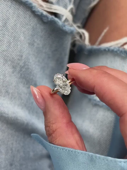 Oval Cut Lab Grown Diamond Engagement Ring - Delicate Four-Prong Solitaire Gold Ring