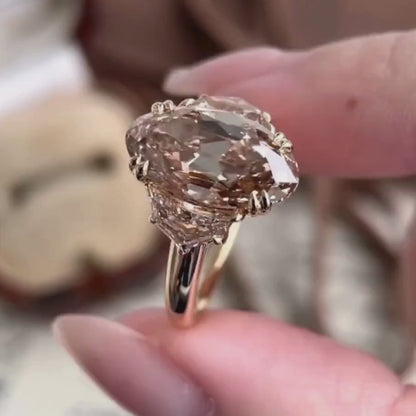 Elongated Oval 3 Stone Lab Grown Diamond Gold Engagement Ring