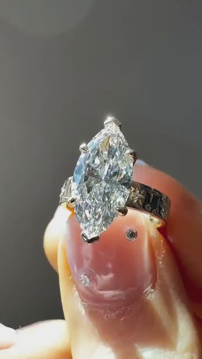 Marquise Diamond Hidden Halo Ring Celestial Engraved Band