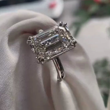 4CT Emerald Cut Moissanite Hidden Halo Gold Engagement Ring