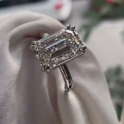 4CT Emerald Cut Moissanite Hidden Halo Gold Engagement Ring