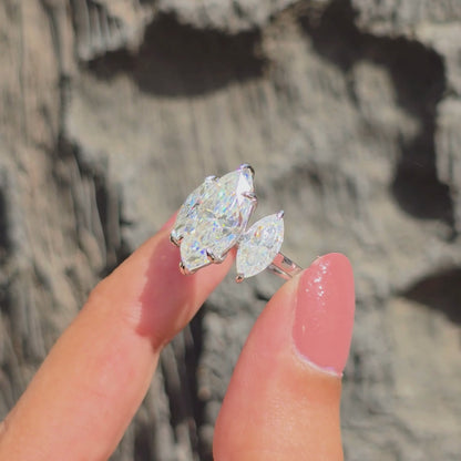 Vintage 3.5CT Marquise Cut Moissanite Diamond Engagement Ring, 14K White Gold Solitaire Ring, Three Stone Wedding Ring, Promise Ring For Her
