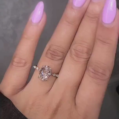 Vivid Pink 3 CT Oval Cut Lab Grown Diamond Wedding Ring