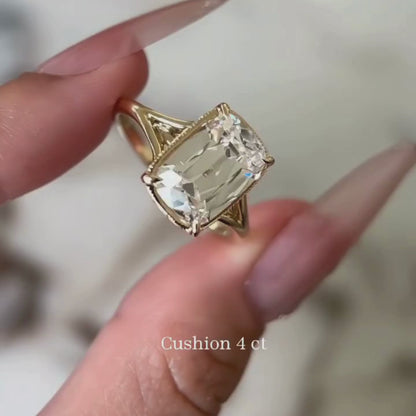 4 CT Elongated Cushion Moissanite Bezel Set With Split Shank Gold Engagement Ring