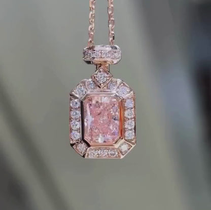 Bezel Halo 2CT Pink Radiant Cut Lab Grown Pendant in Rose Gold