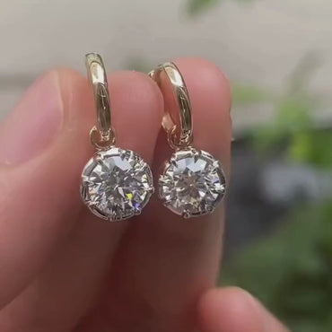 Georgian Round Moissanite Bezel Hoop Earrings in 14K Gold