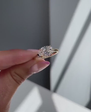 Horizontal East West Oval Cut Moissanite Solitaire Engagement Ring