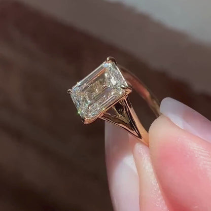 Emerald Cut Moissanite Engagement Ring with Split Shank Band