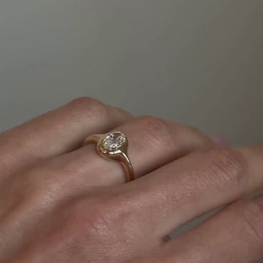 0.75 Ct Oval Moissanite Bezel Set Solitaire Ring in 14K Gold