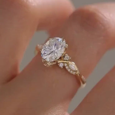 Floral 2 CT Oval Cut Moissanite Engagement Ring, Vintage 18K Solid Gold, Marquise Side Stone Wedding Ring, Anniversary Ring