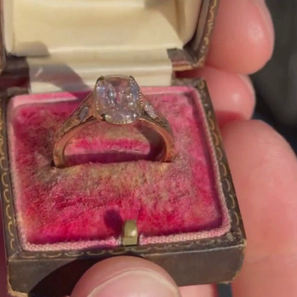 Unique Pink Old Mine Cushion Cut Moissanite With Engraved Band Ring