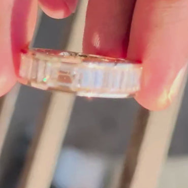 Mens East West Emerald Cut With Channel Set Baguette Moissanite Wedding Band