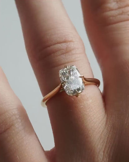Elongated Cushion Cut Moissanite Solitaire Engagement Ring - Minimalist Compass Setting Gold Ring