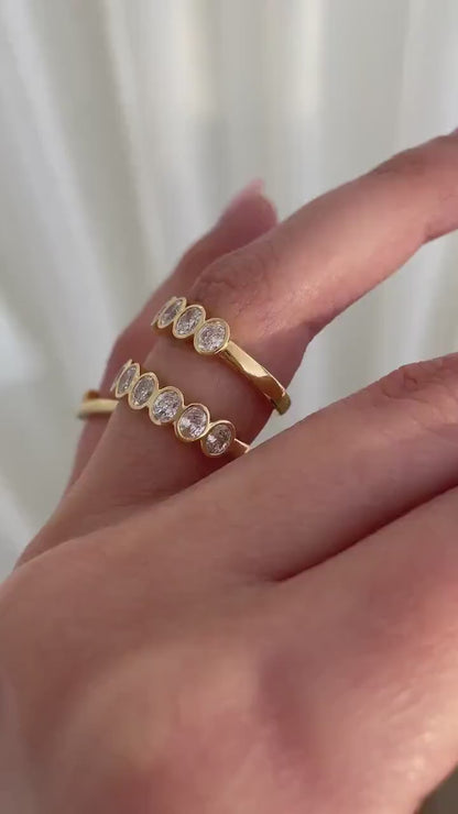 Bezel Set Oval Moissanite Eternity Band - Half / Full Eternity Oval Cut Wedding Band Ring