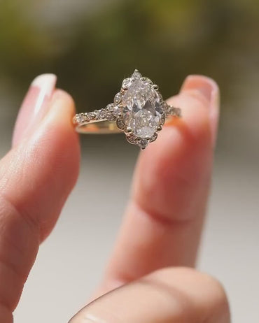 2.5 CT Oval Cut Moissanite Solitaire Ring with Vintage Halo, Solid 10K/14K/18K Gold Floral Bridal Ring, Dainty Stacking Promise Ring for Her