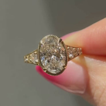 3CT Oval Cut Moissanite Diamond With Hand Engraved Gold Engagement Ring