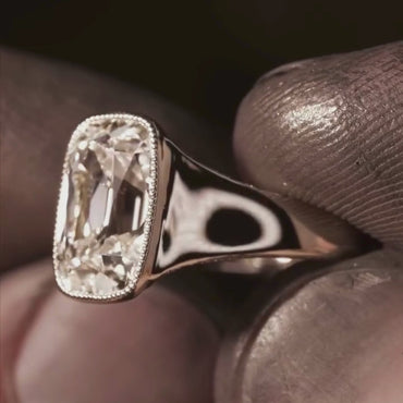 Milgrain Old Mine Cushion Cut Moissanite Engagement Ring in 14K Rose Gold