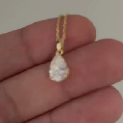 Pear Cut Moissanite Solitaire Charm Necklace Pendant