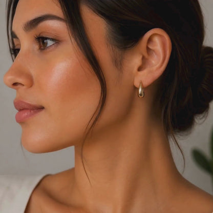 Chunky Teardrop Hoop Earrings for Women in 14K Gold Plated